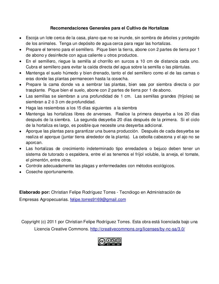 Recomendaciones generales para el cultivo de hortalizas Recomendaciones generales para el cultivo de hortalizas