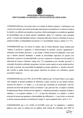 Recomendação do Ministério Público Federal sobre o uso de bacia sanitária com abertura frontal (vaso com depressão))