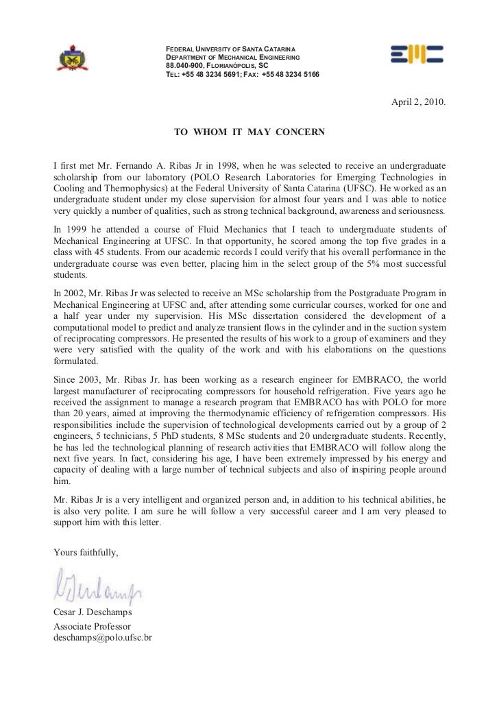 recommendation prof cesar deschamps letter of recommendation mechanical engineering