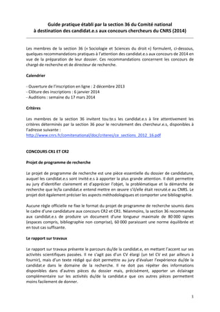 Guide pratique établi par la section 36 du Comité national 
à destination des candidat.e.s aux concours chercheurs du CNRS...