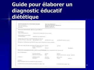 26
Guide pour élaborer un
diagnostic éducatif
diététique
 