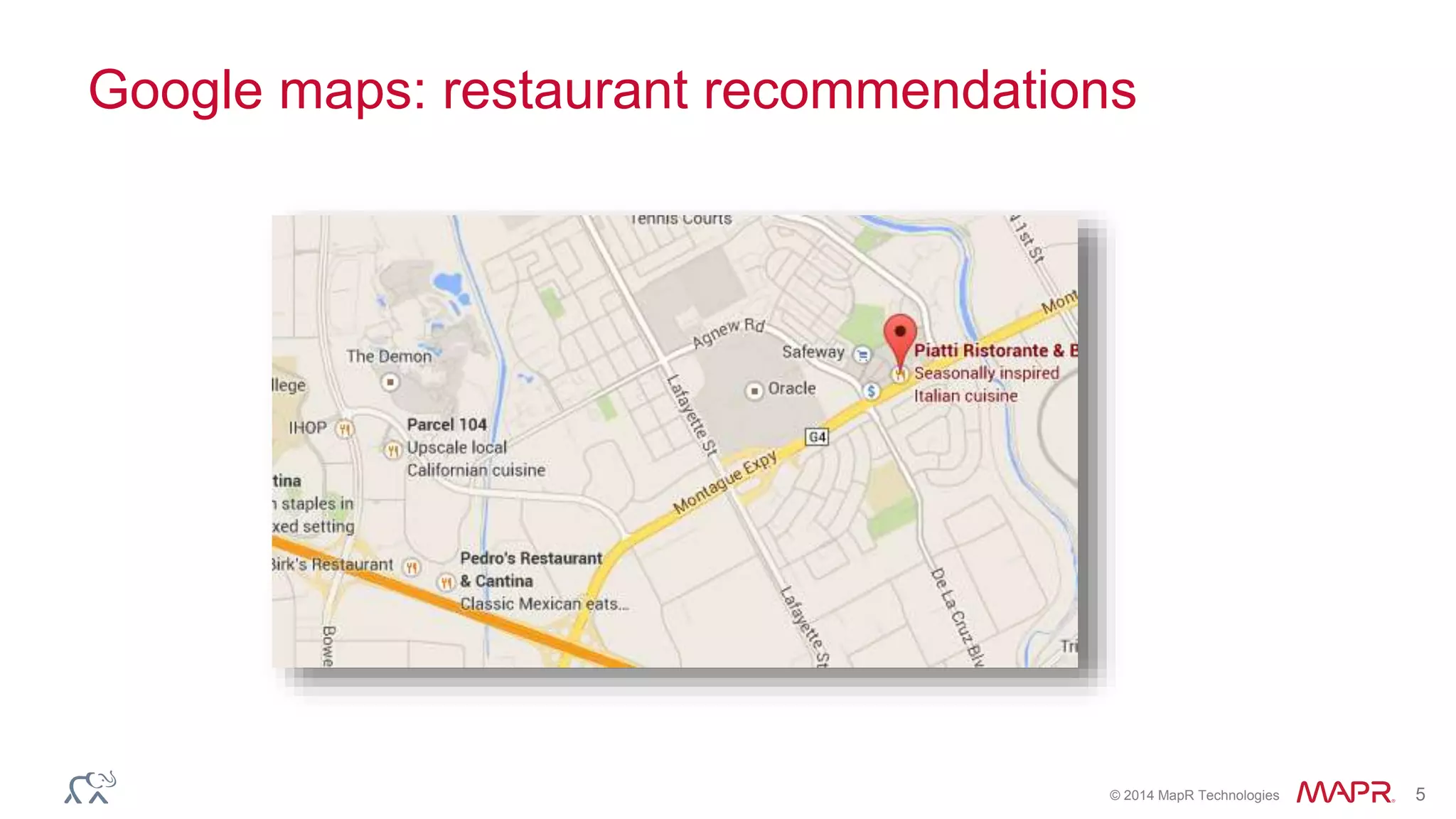 © 2014 MapR Technologies 5
Google maps: restaurant recommendations
 
