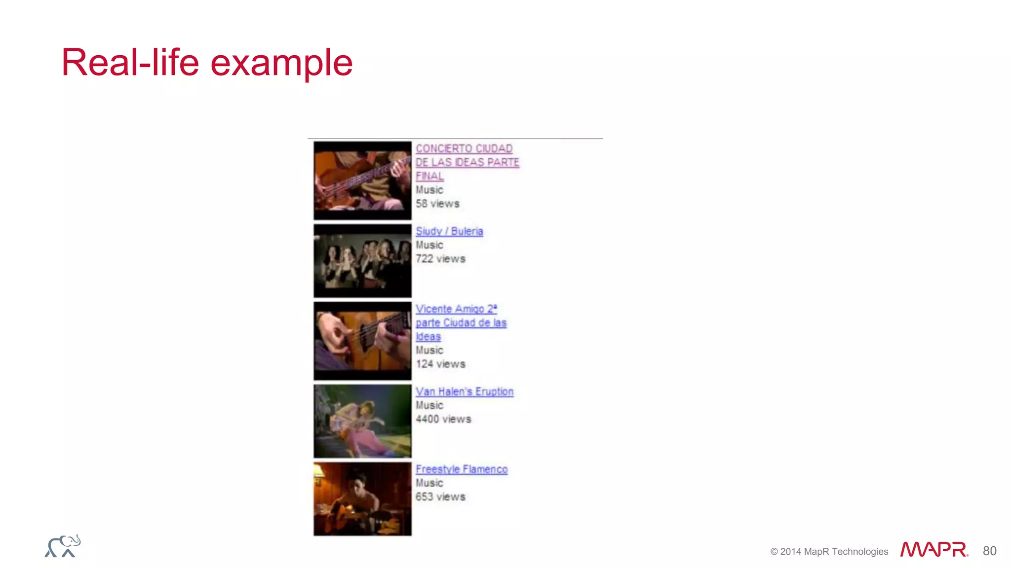 © 2014 MapR Technologies 80
Real-life example
 