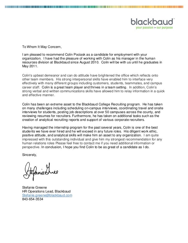 recommendation letter blackbaud inc human resources letter of recommendation