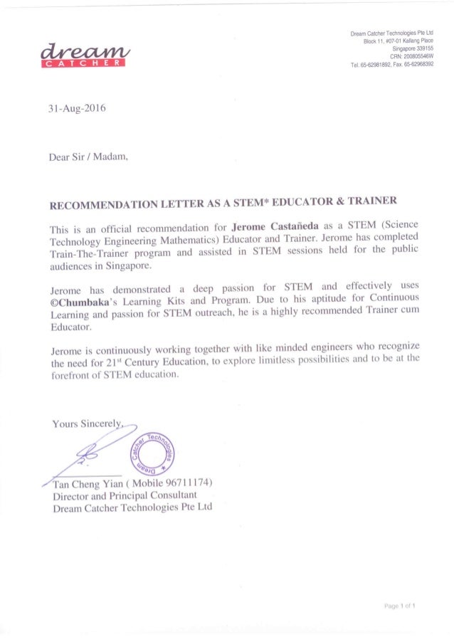 recommendation letter as stem educator letter of recommendation for trainer