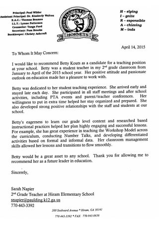 Recommendation letter from sarah napier