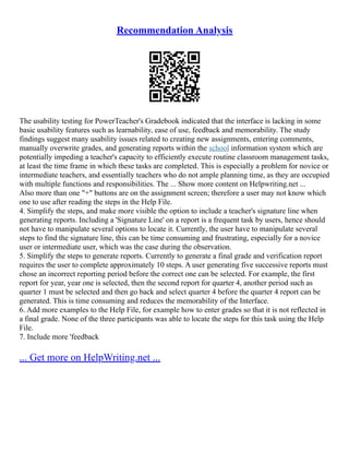 Recommendation Comment. Example Recommendation Report | PDF