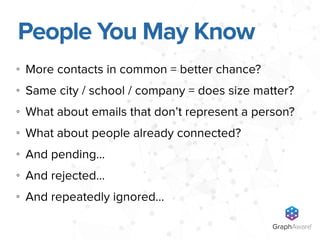 GraphAware
TM
More contacts in common = better chance?
Same city / school / company = does size matter?
What about emails ...