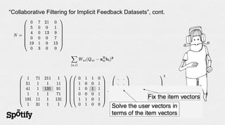 “Collaborative Filtering for Implicit Feedback Datasets”, cont.
 