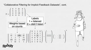 “Collaborative Filtering for Implicit Feedback Datasets”, cont.
 