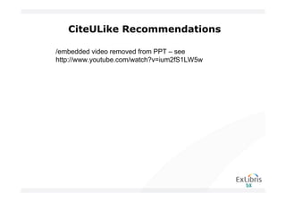 CiteULike Recommendations

/embedded video removed from PPT – see
http://www.youtube.com/watch?v=ium2fS1LW5w
 