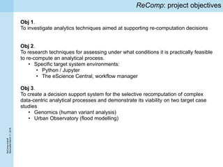 ReCompkickoff
NewcaslteMarch11,2016
ReComp: project objectives
Obj 1.
To investigate analytics techniques aimed at support...