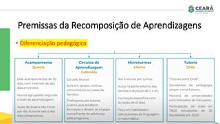 Premissas da Recomposição de Aprendizagens
• Diferenciação pedagógica
 