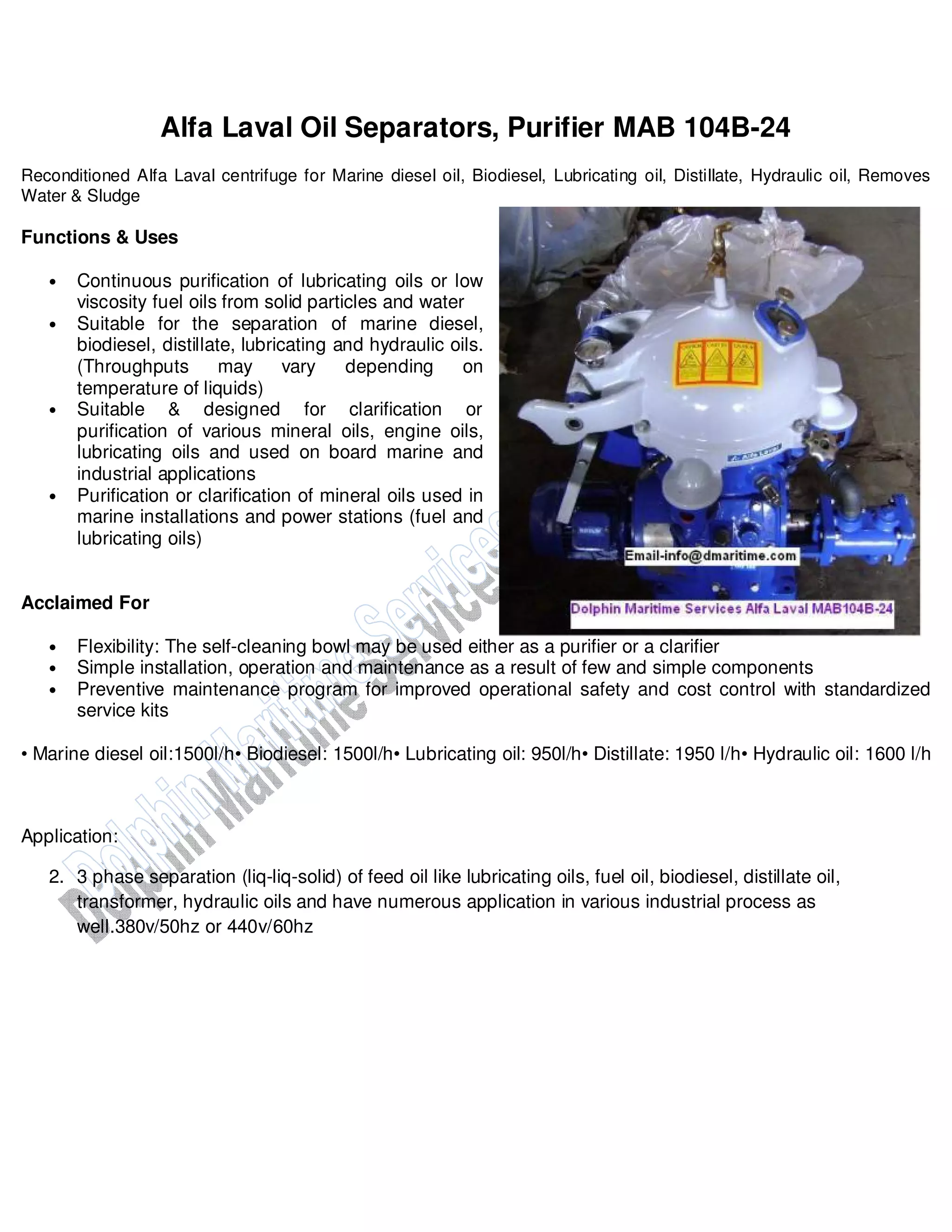 104b Engine Alfa Laval oil purifier, HFO purifier, fuel oil purifier, industrial ...