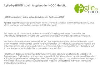 Agile-by-HOOD ist ein Angebot der HOOD GmbH.
HOOD konzentriert seine agilen Aktivitäten in Agile-by-HOOD
Agilität erleben:...