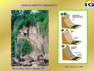 DESPLACAMENTO/TOMBAMENTO
Morro Boa Vista – Santos SP.
Fonte: Acervo IG e USGS
 