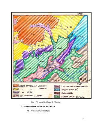 Fig. Nº3. Mapa Geológico de Abancay.
3.2. GEOMORFOLOGIA DE ABANCAY
3.2.1. Unidades Geomórficas
22
 