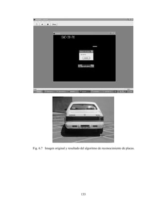 133
Fig. 6.7 Imagen original y resultado del algoritmo de reconocimiento de placas.
 