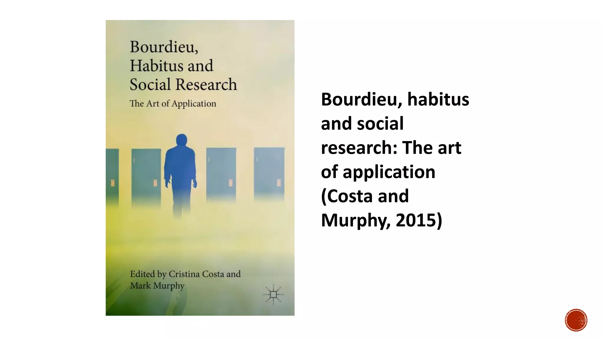 Bourdieu, habitus
and social
research: The art
of application
(Costa and
Murphy, 2015)
 