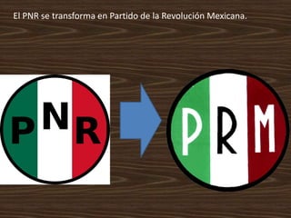 El PNR se transforma en Partido de la Revolución Mexicana.
 