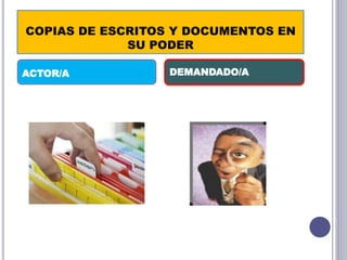 COPIAS DE ESCRITOS Y DOCUMENTOS EN
SU PODER
ACTOR/A DEMANDADO/A
 