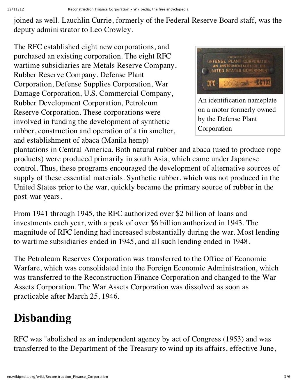 Reconstruction finance corporation wikipedia, the free encyclopedia