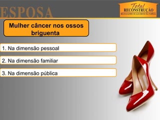 Mulher câncer nos ossos briguenta  1. Na dimensão pessoal  2. Na dimensão familiar  3. Na dimensão pública  