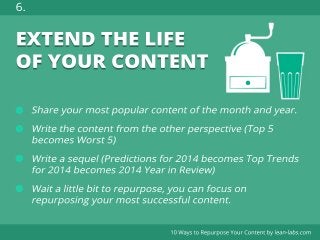 6.
5.
4.
3.
2.
1.

EXTEND THE LIFE
OF YOUR CONTENT

 