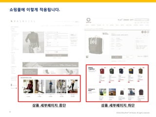 ©2014 RecoPick® SK Planet. All rights reserved. 
4 
쇼핑몰에 이렇게 적용됩니다. 
상품 세부페이지 중단 
상품 세부페이지 하단  