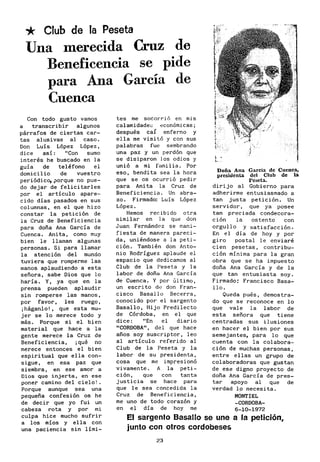 Club de la Peseta
    Una merecida Cruz de
      Beneficencia se pide
      para Ana García de
                 Cuenca
   ...