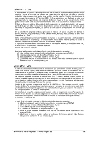 Economía de la empresa – www.angelv.es 58
Junio 2011 – LOE
Junio 2012 – LOE
 