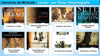 Hermínio de Miranda - Livros – por Tema: Historiografia
A Noviça e o Faraó
Arquivos Psíquicos do
Egito
As Marcas do Cristo
As sete vidas de
Fénelon
Eu sou Camille
Desmoulins
Guerrilheiros da
Intolerância
Os Senhores do Mundo A Memória e o Tempo
 