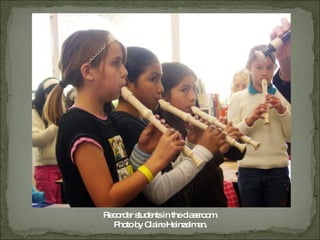 Recorder students in the classroom.  Photo by Claire Heinzelman.  
