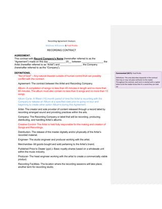 Recording Contract Agreement Analysis