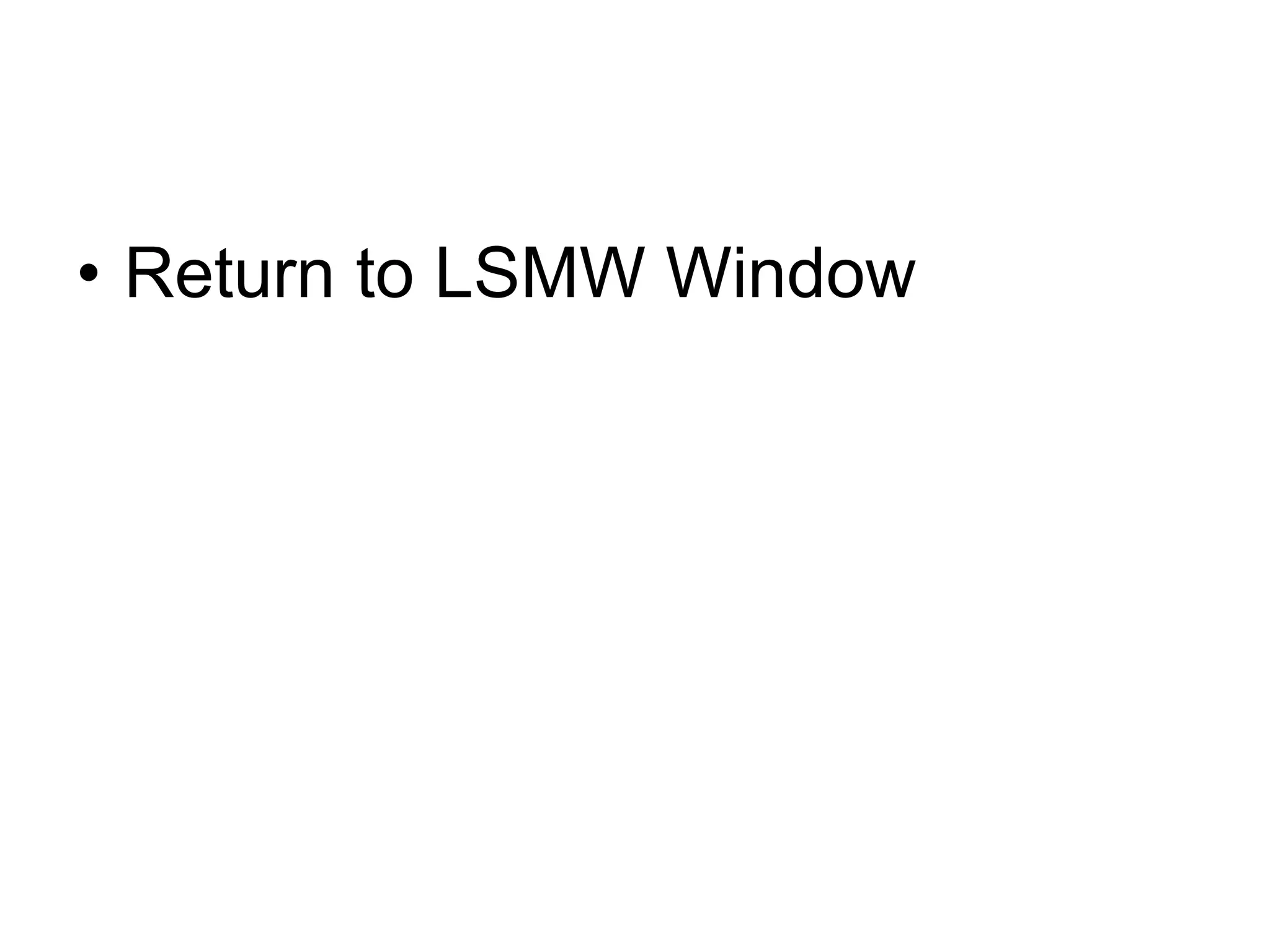• Return to LSMW Window
 