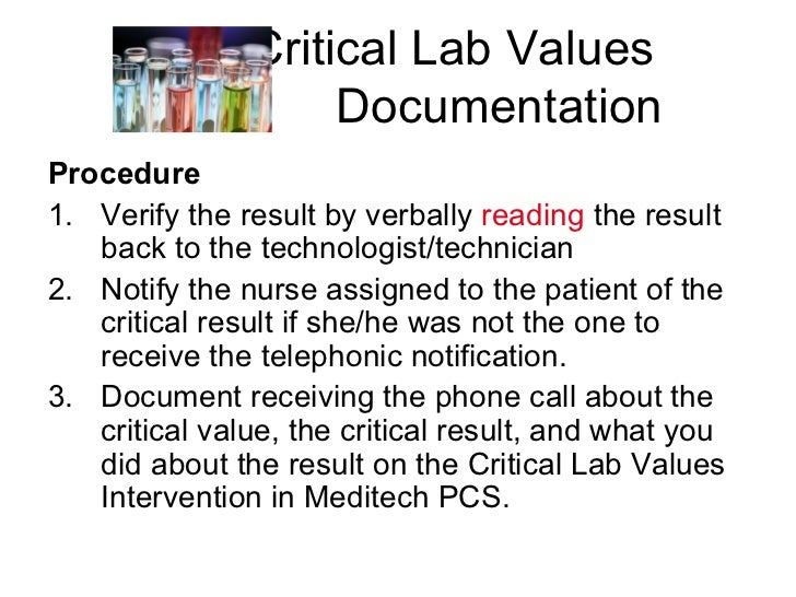 Critical Lab Values Chart