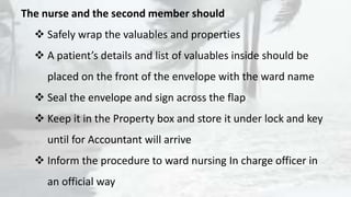 Valuable Keeping Sign RECORD KEEPING AND MANAGEMENT OF PATIENT’S VALUABLES AND.pptx
