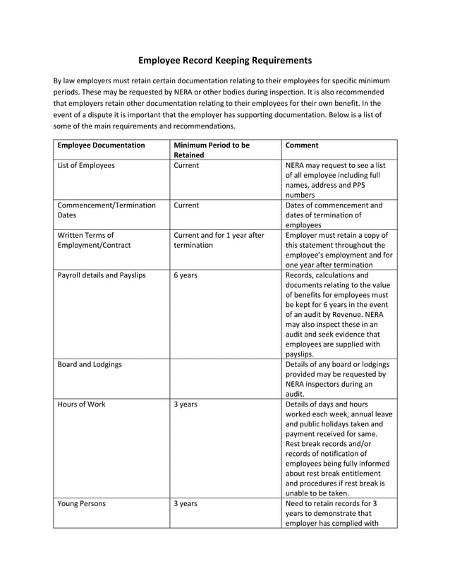 Record keeping requirements PDF