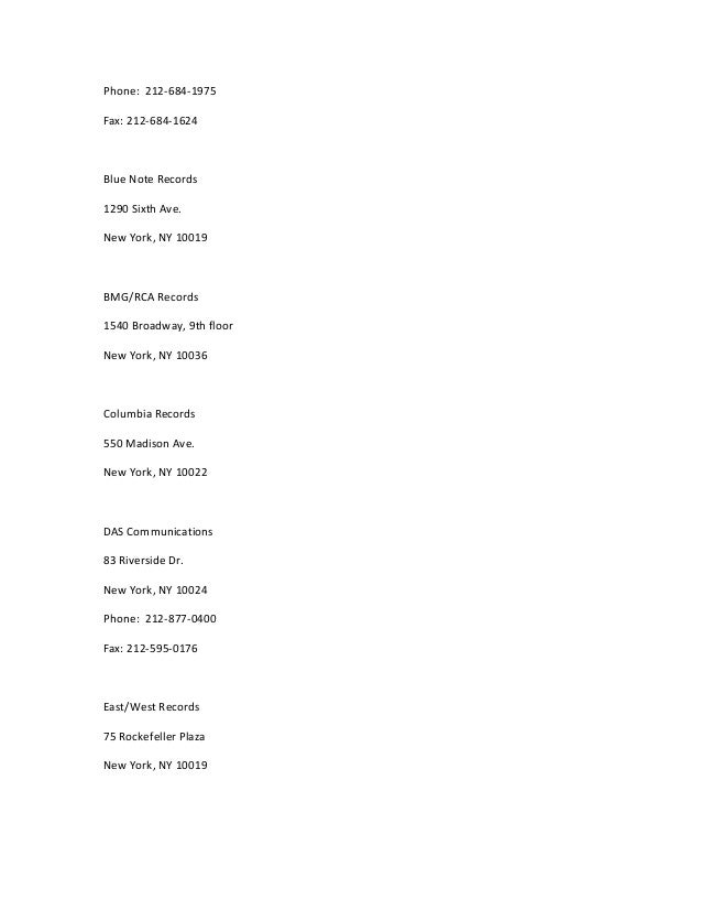 Record label phone numbers