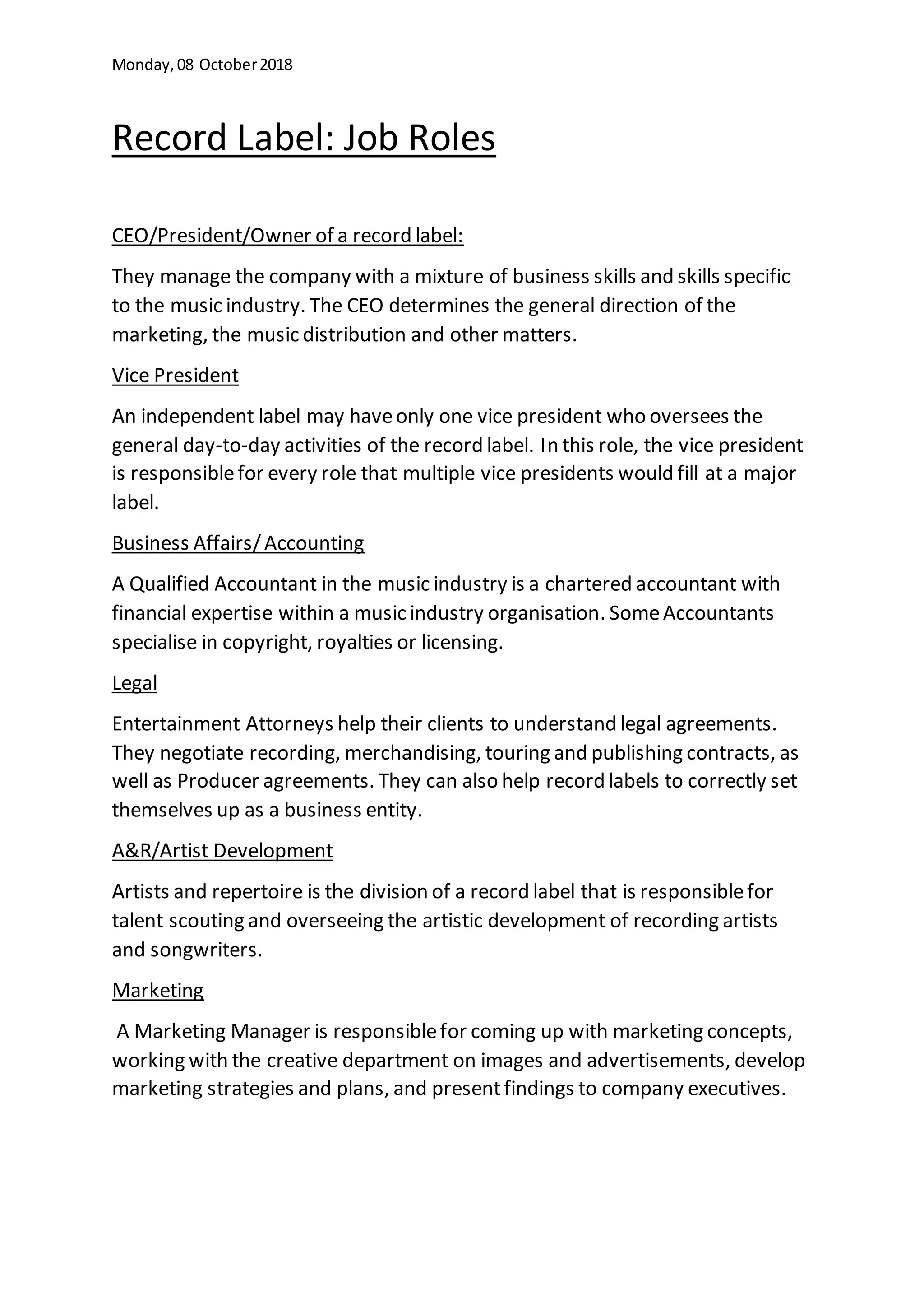 Record label jobs pdf