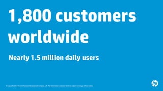 © Copyright 2013 Hewlett-Packard Development Company, L.P. The information contained herein is subject to change without notice.
1,800 customers
worldwide
Nearly 1.5 million daily users
 