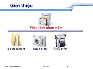 5/26/2009Khoa CNTT - ĐH KHTN4GiớithiệuPhát hành phần mềmQuay phimTạo DocumentChụp hình