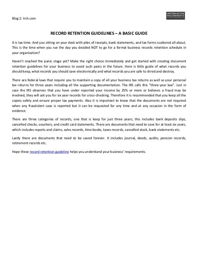 Record retention guidelines a basic guide