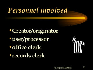 Personnel involved  Creator/originator  user/processor office clerk records clerk   