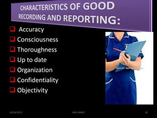  Accuracy
 Consciousness
 Thoroughness
 Up to date
 Organization
 Confidentiality
 Objectivity
10/24/2013 ANU JAMES 20
 