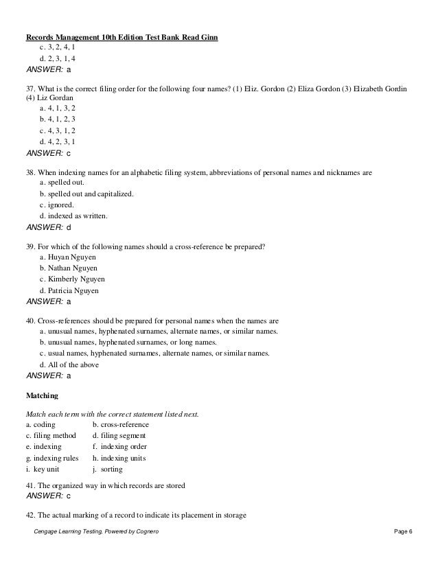 Records Management 10th Edition Test Bank Read Ginn