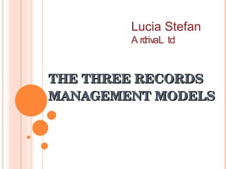 THE THREE RECORDS MANAGEMENT MODELS Lucia Stefan Archiva Ltd 