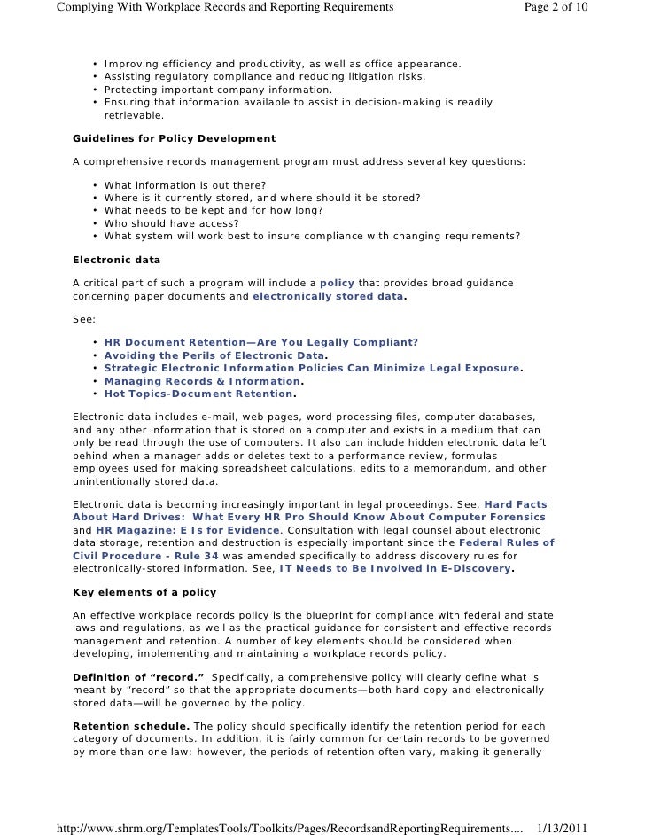 Records retention shrm