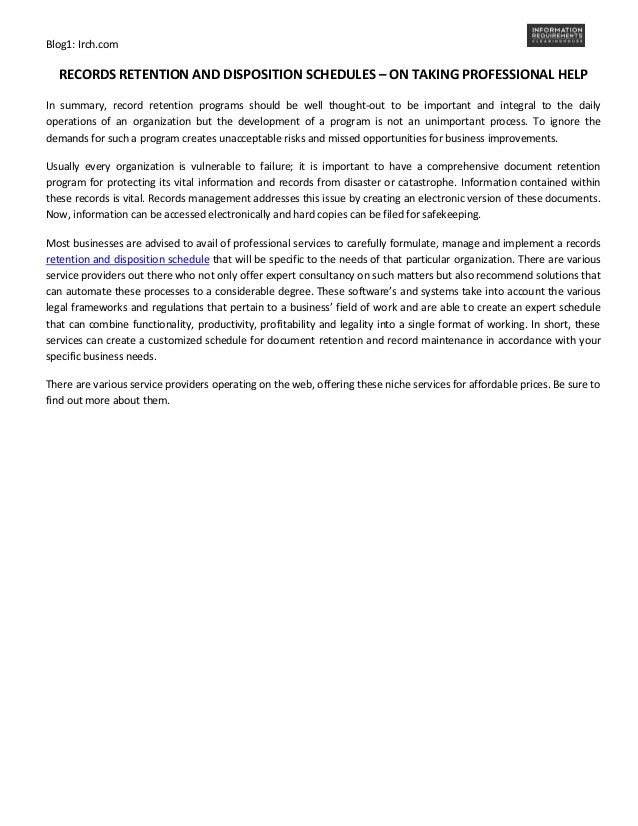 Records retention and disposition schedules on taking professional help