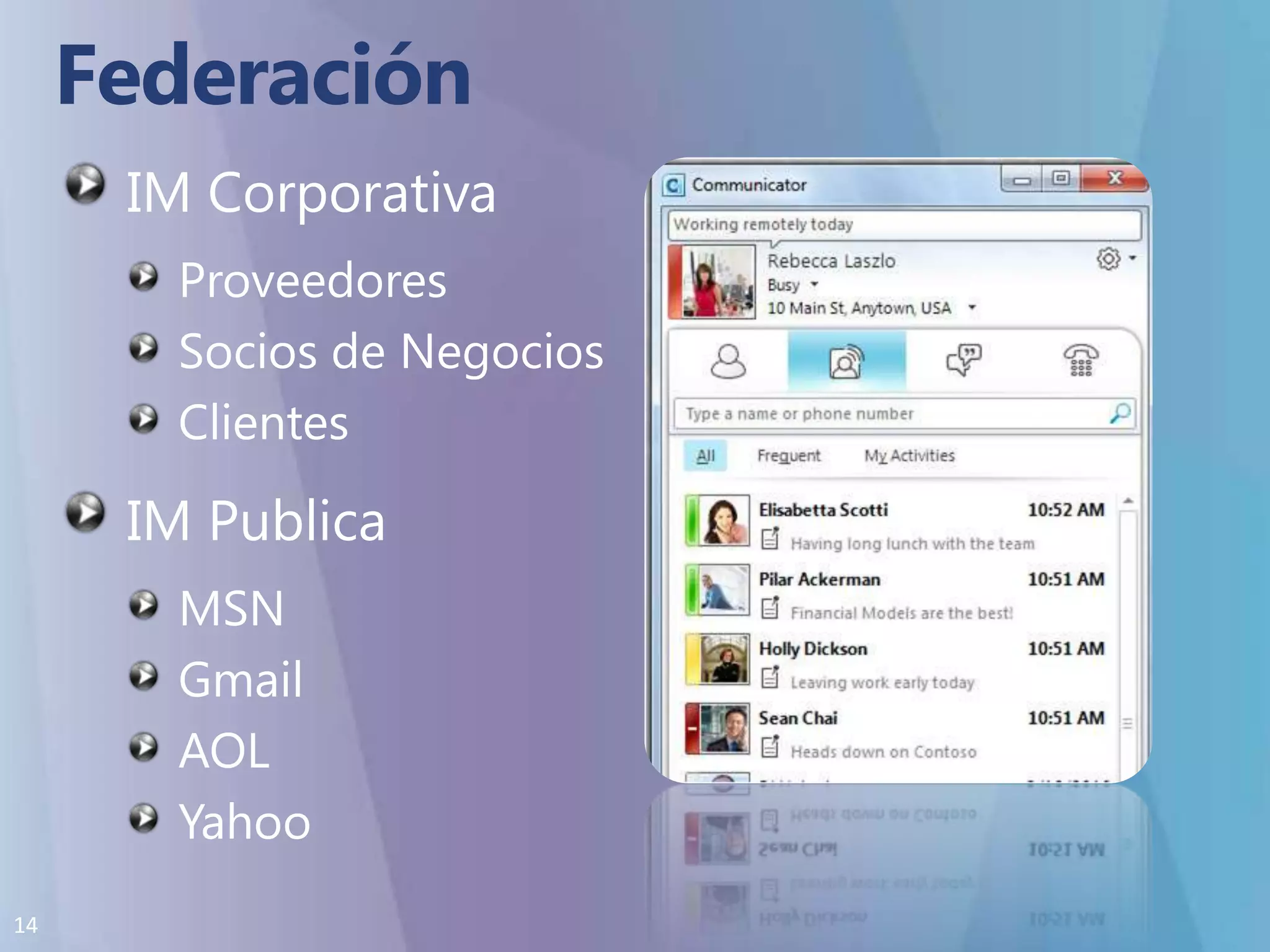 Federación IM CorporativaProveedoresSocios de NegociosClientesIM PublicaMSNGmailAOLYahoo